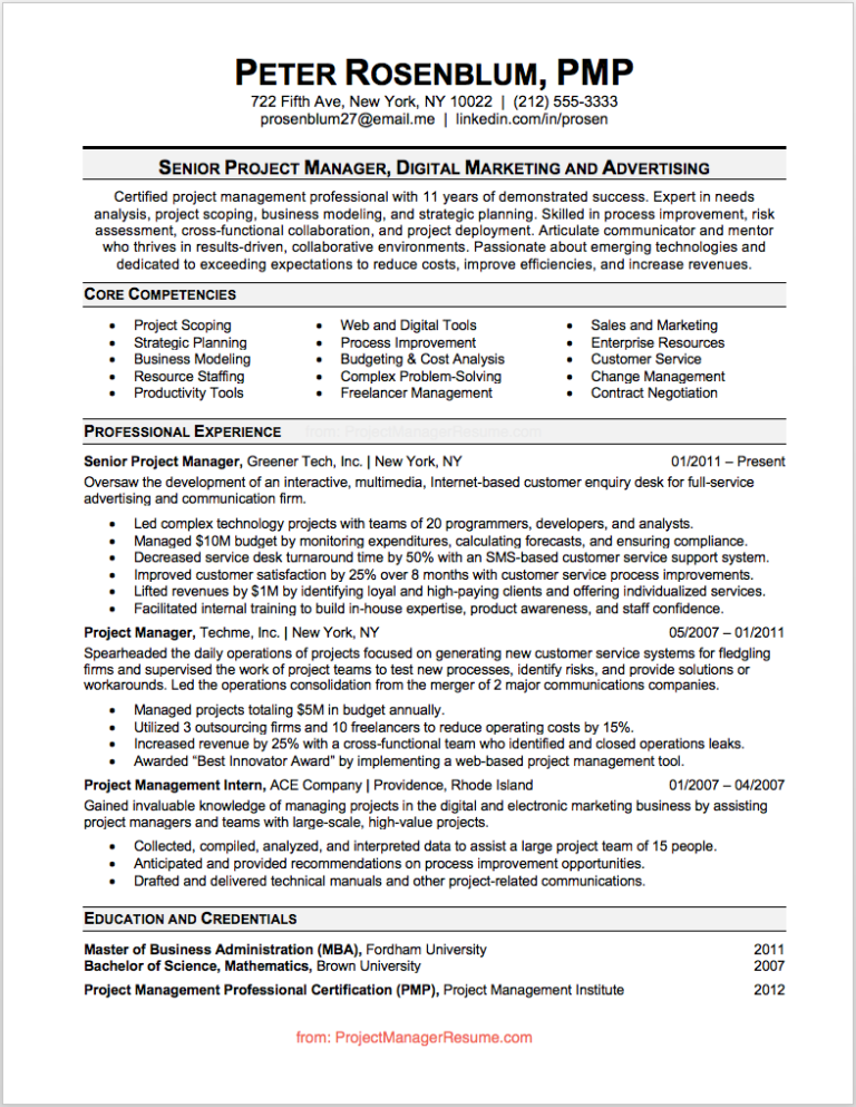 project manager skills resume