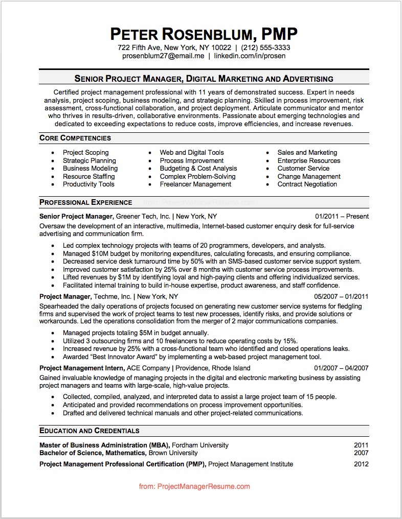 Download 16+ Project Management Sample Resume  Free Samples , Examples
